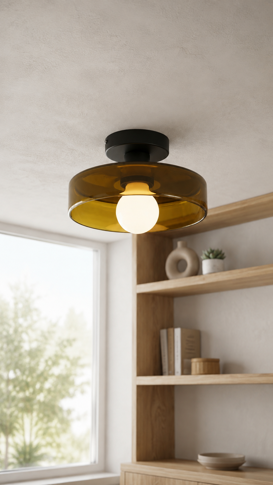 Plafonniers design Maison Lumari en rotin, bois et verre soufflé
