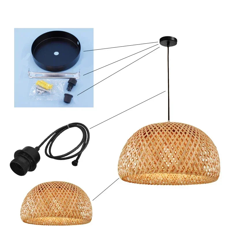 Suspension bambou nervurée Maison Lumari, câble ajustable 120 cm