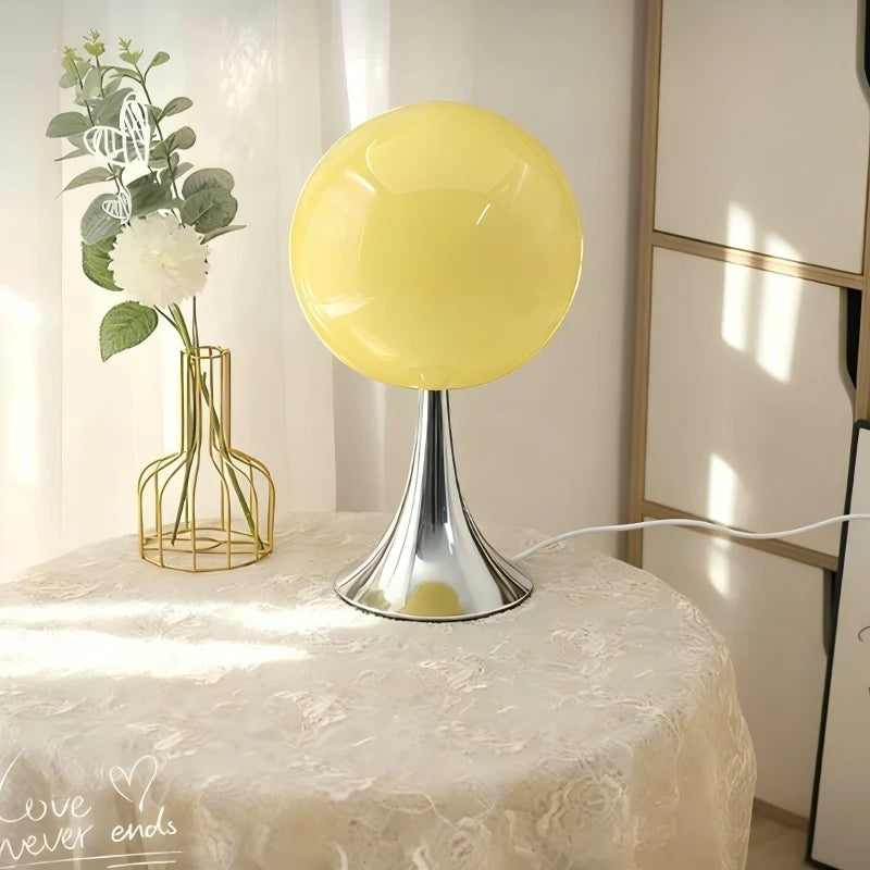 Lampe boule verre Maison Lumari sur socle chromé, esprit mid-century