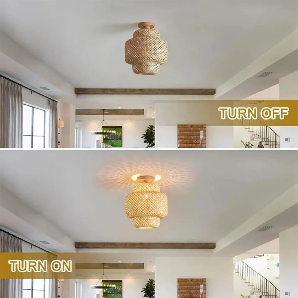 Suspension bambou Maison Lumari, disponible en finition naturelle ou noire