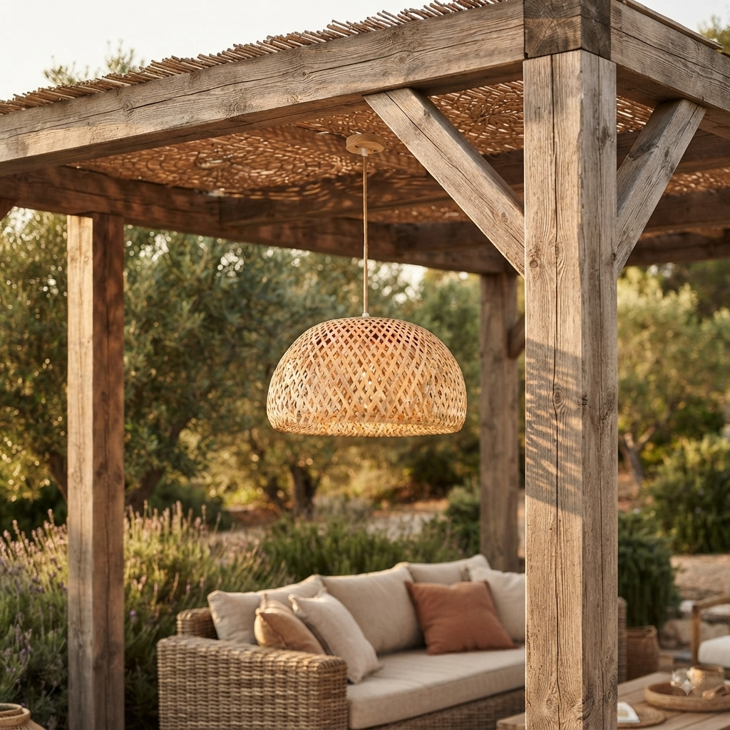 Suspension bambou Maison Lumari, socle blanc, noir ou bois au choix