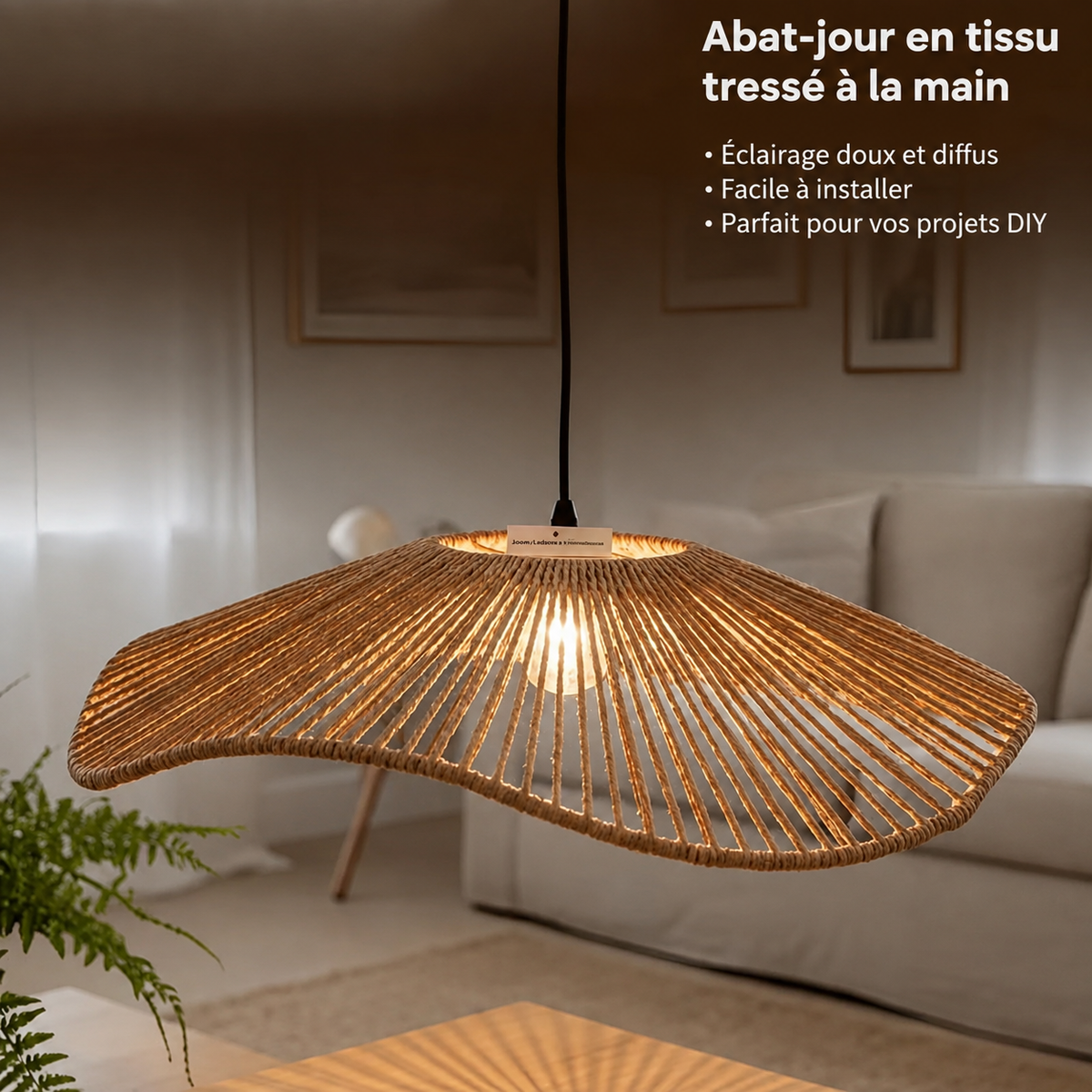 Abat-jour en rotin tressé Maison Lumari, esprit champêtre chic