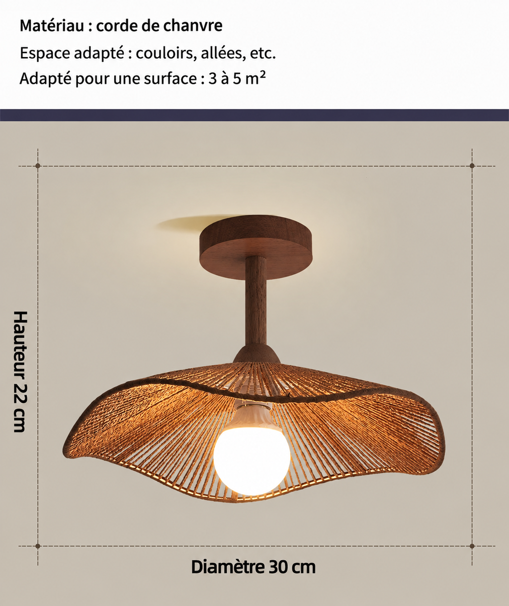 Plafonnier bois sculpté main Maison Lumari, esprit mid-century organique